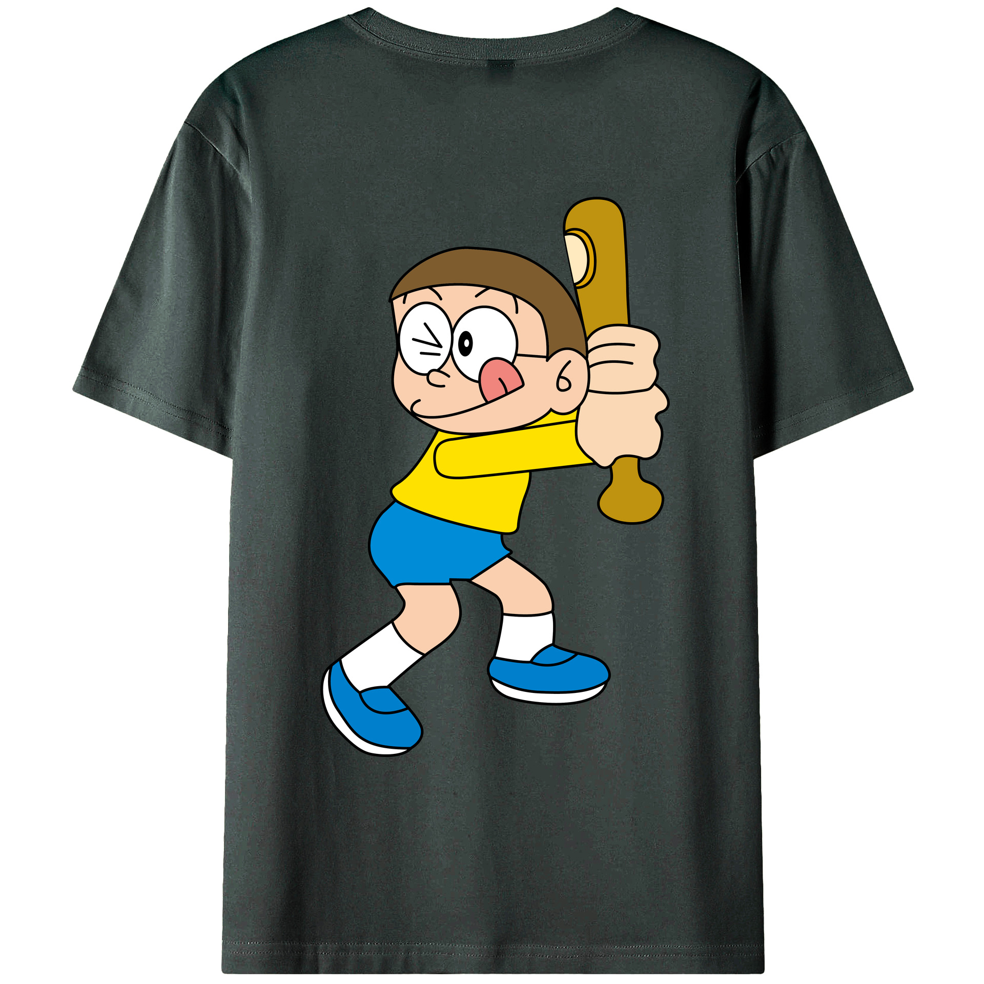 （画像用） ドラえもん 野比 のび太 Doraemon Nobita Nobi 綿100％ メンズ半袖Tシャツ（バックプリント） 通気性